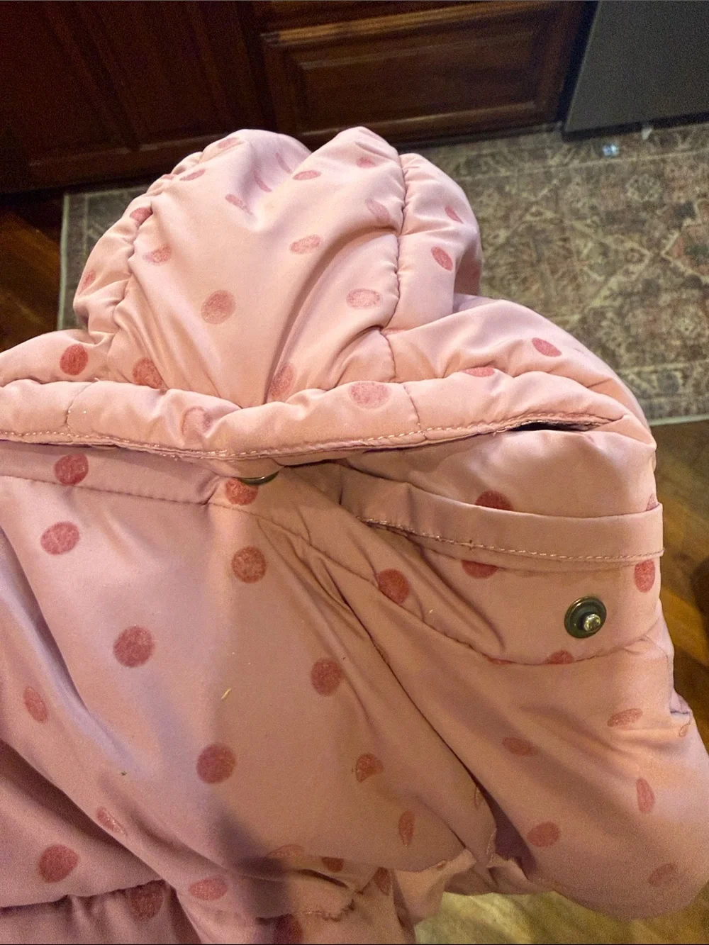 Mini Boden Pink Polka Dot Puffer Jacket with Hood 11-12Y